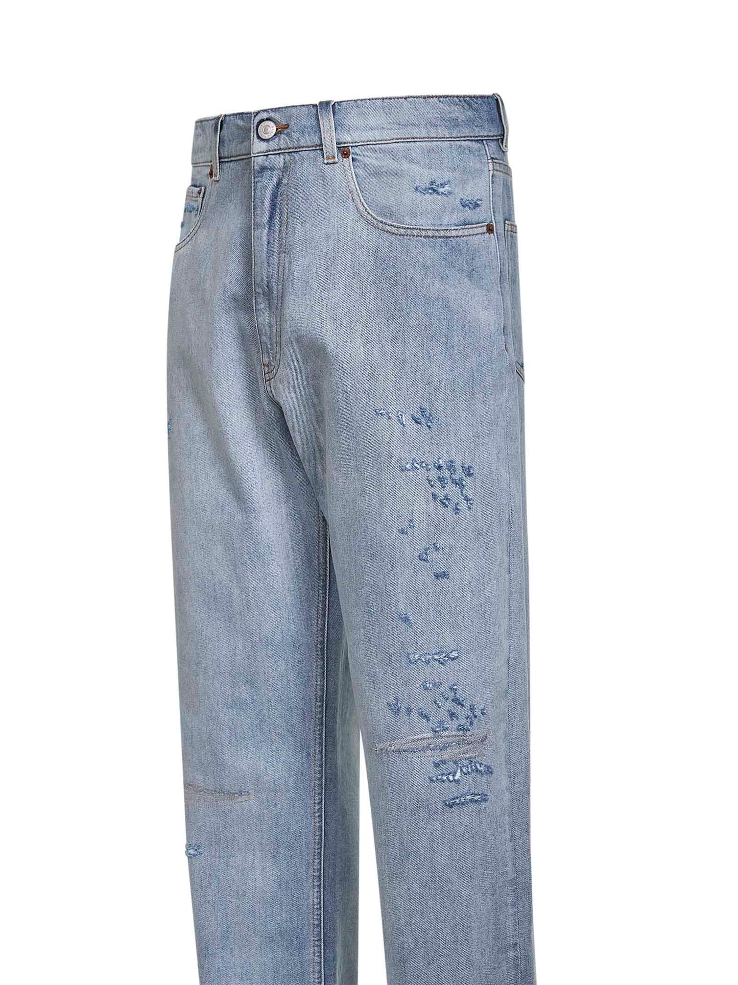 Light blue cotton denim straight jeans