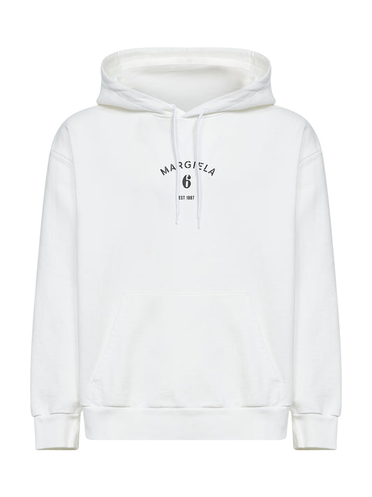 Felpa con cappuccio in jersey bianco con stampa MM6