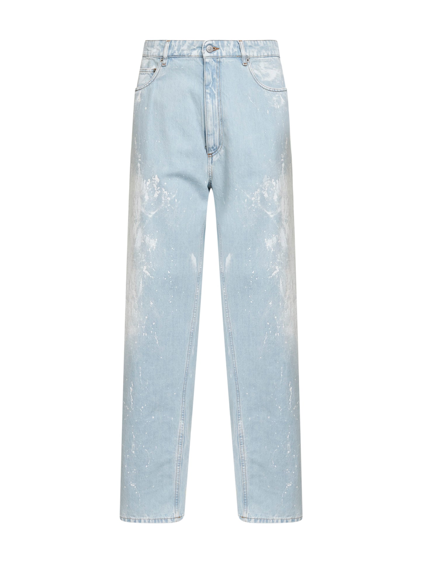 Jeans a gamba dritta in denim verniciato azzurro
