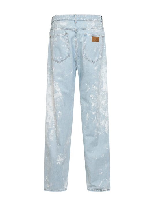 Jeans a gamba dritta in denim verniciato azzurro