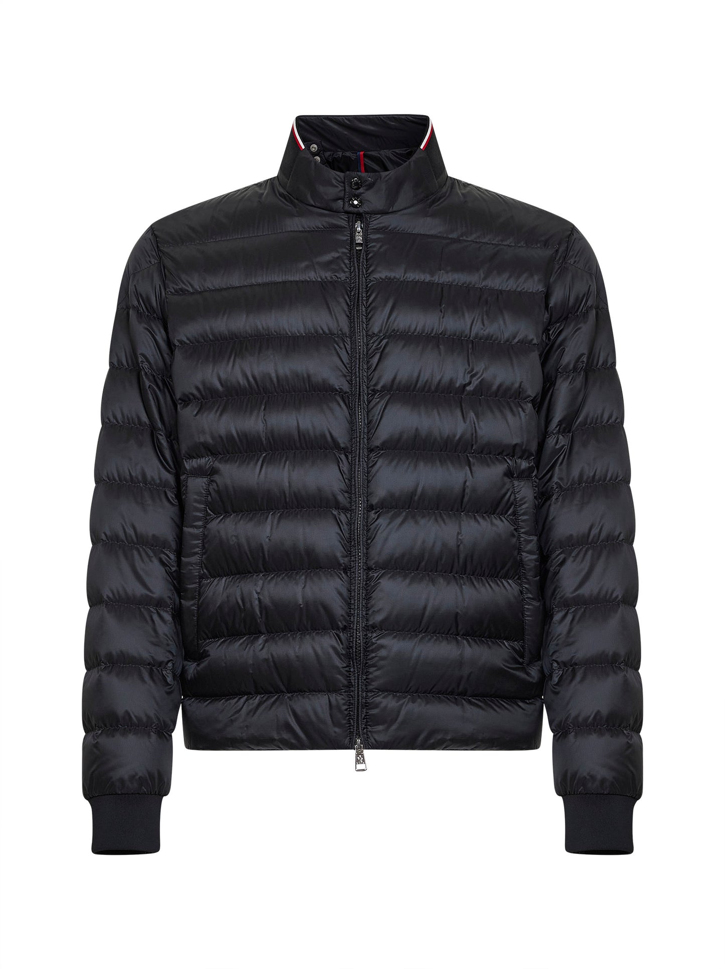 Black Rigel biker-style short down jacket