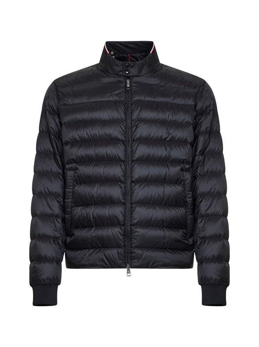 Black Rigel biker-style short down jacket