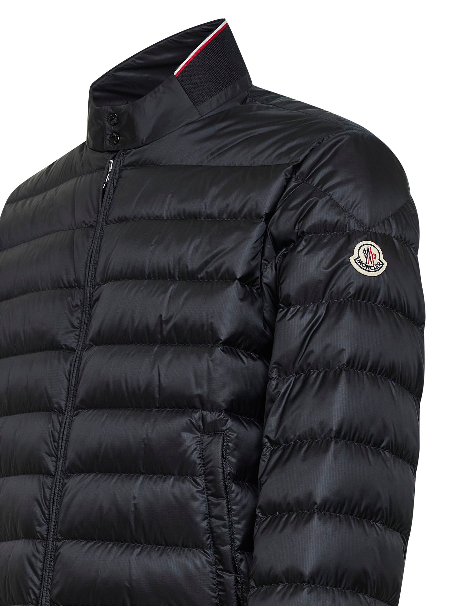 Black Rigel biker-style short down jacket