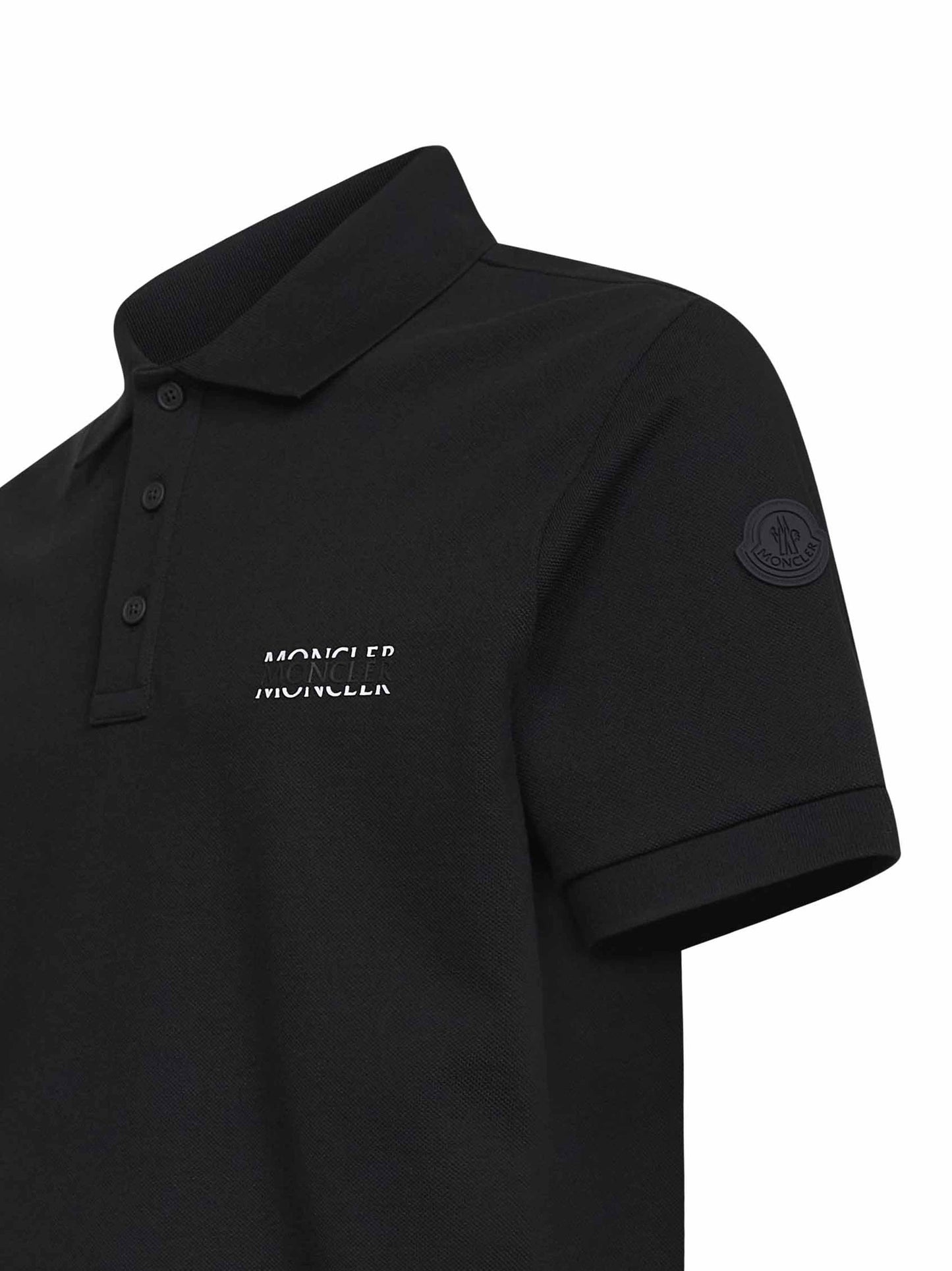 Polo in piquet di cotone nero con logo