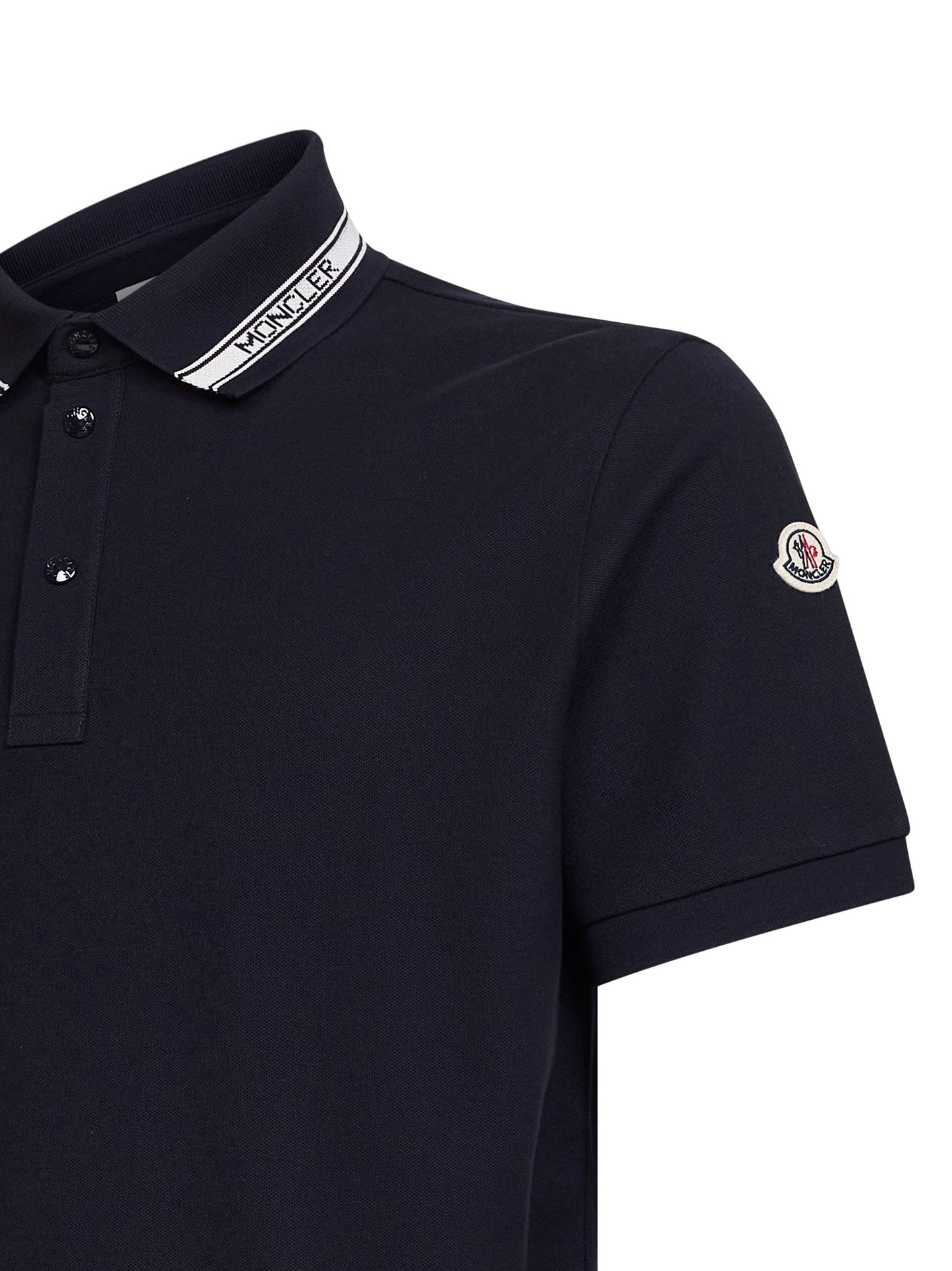 Polo in piquet di cotone blu con dettaglio logo