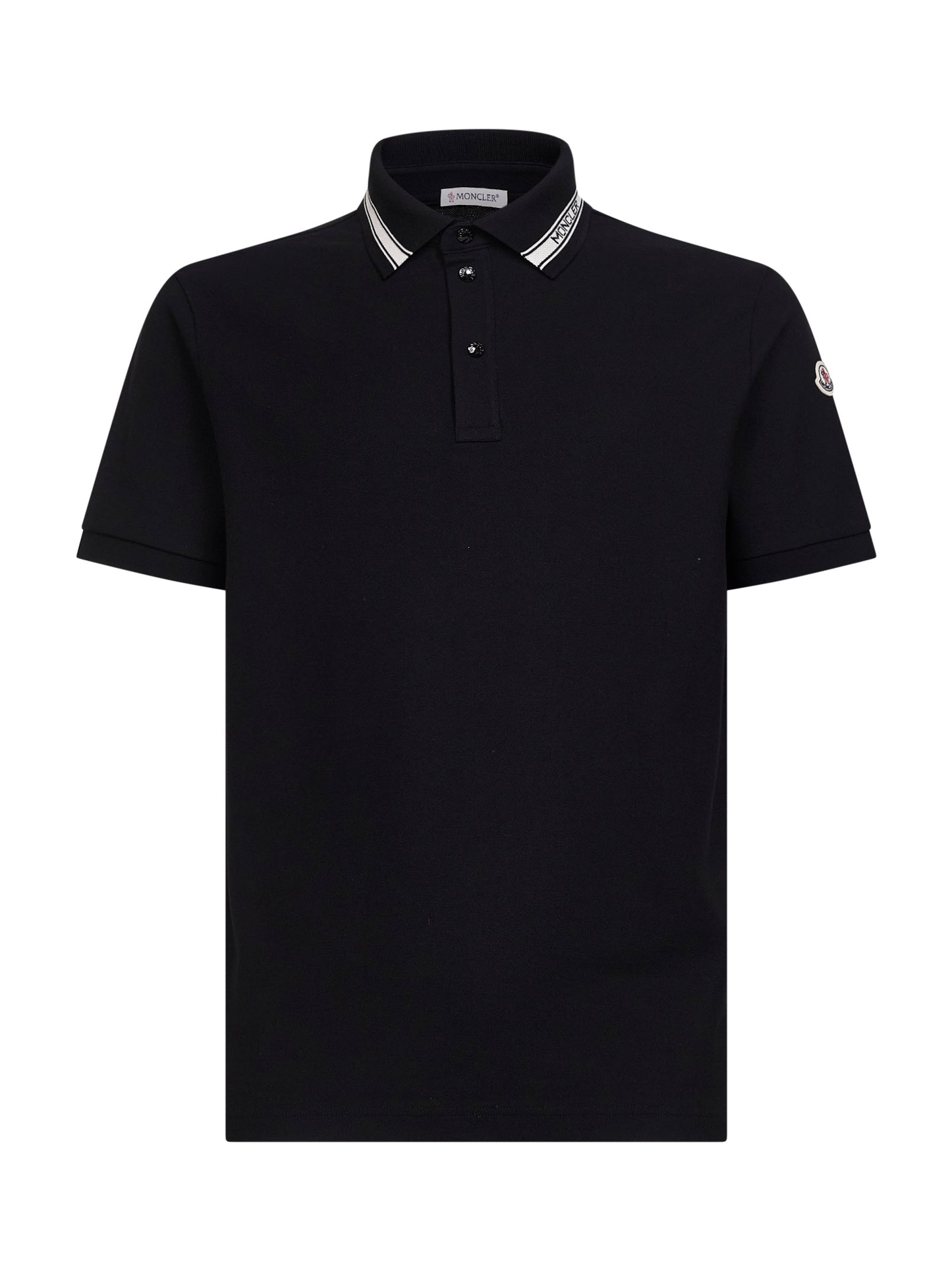 Polo in piquet di cotone nero con dettaglio logo