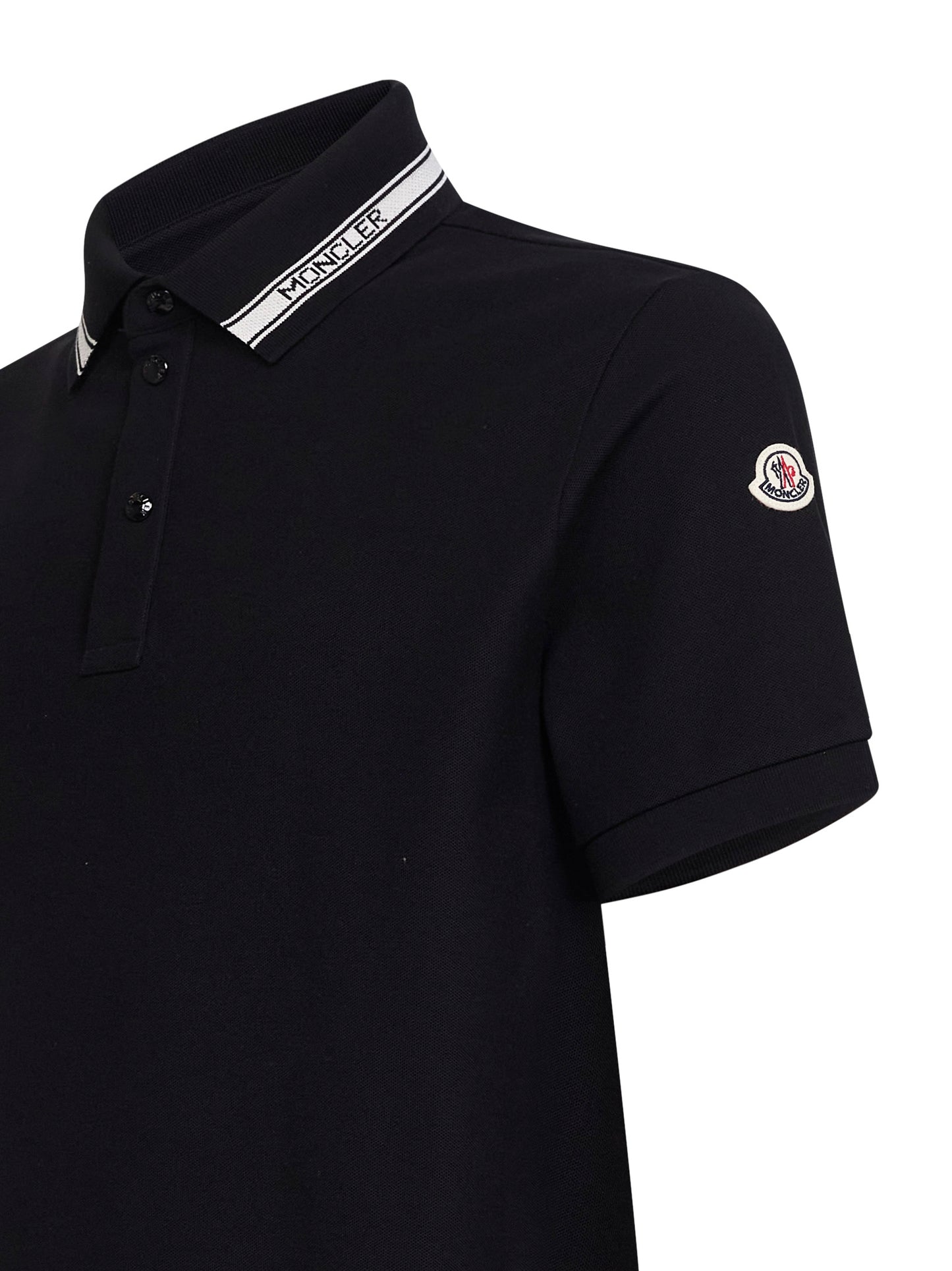 Polo in piquet di cotone nero con dettaglio logo