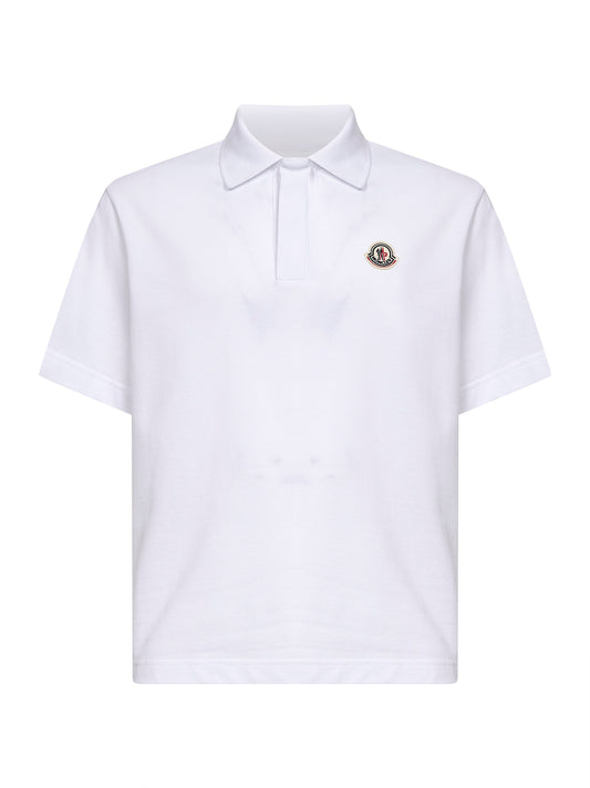 White cotton pique logo polo shirt