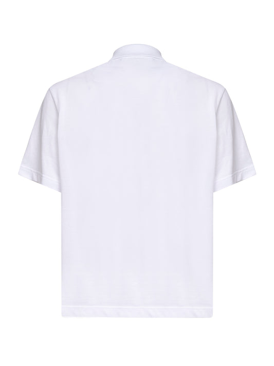 White cotton pique logo polo shirt