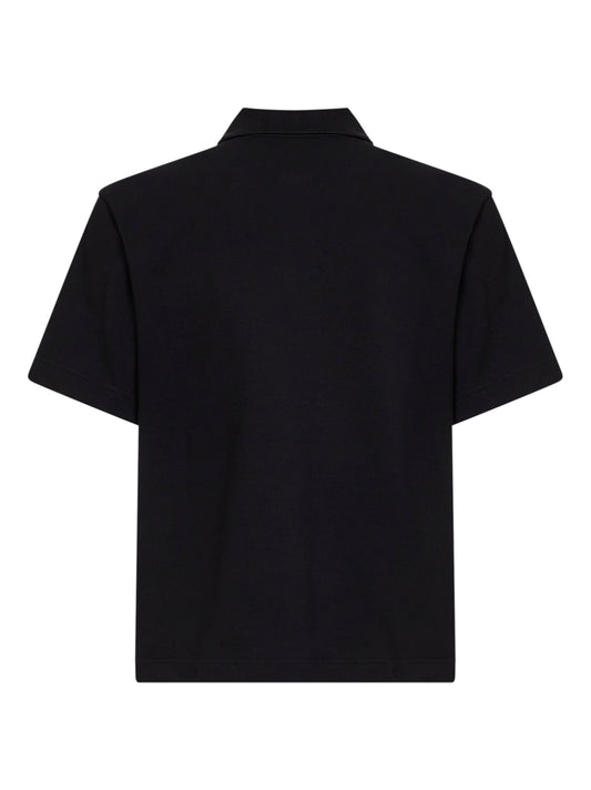 Black cotton pique logo polo shirt
