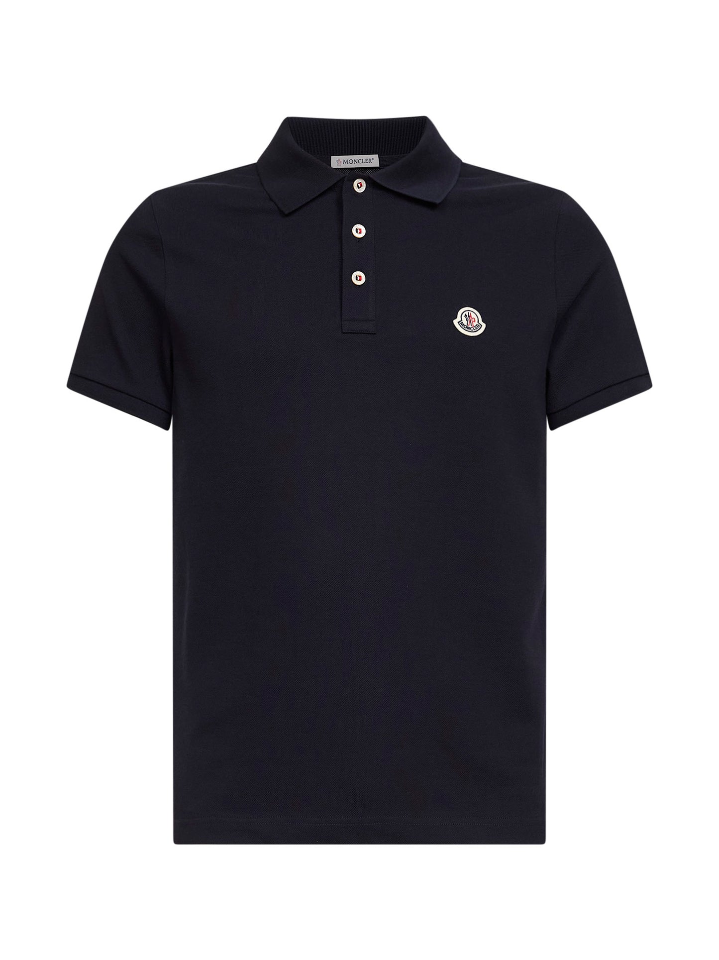 Polo in piquet di cotone blu con patch logato