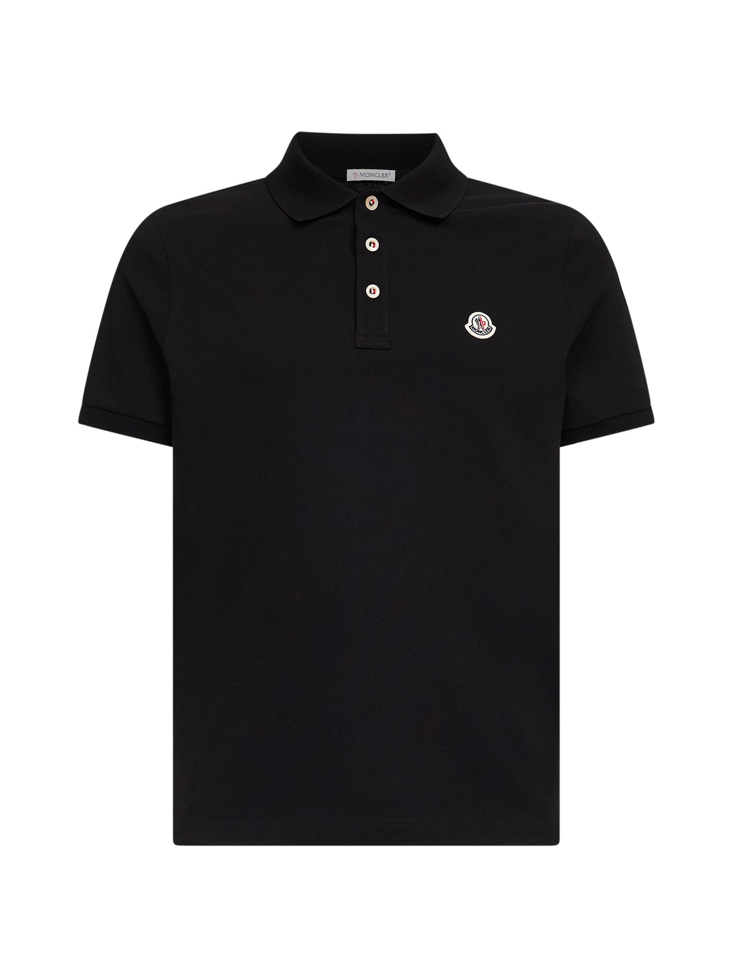 Polo in piquet di cotone nero con patch logato