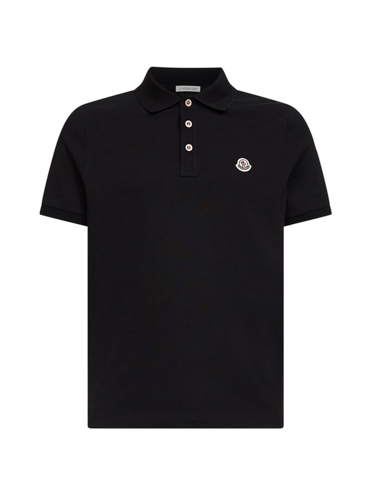 Black cotton pique logo patch polo shirt