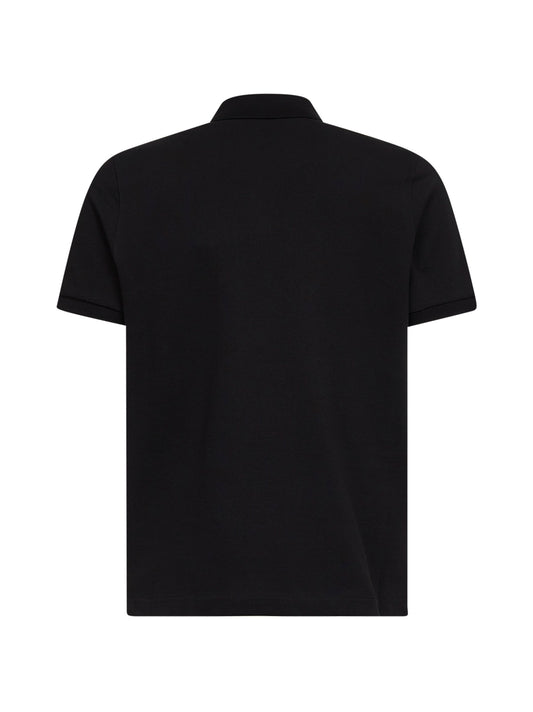 Black cotton pique logo patch polo shirt