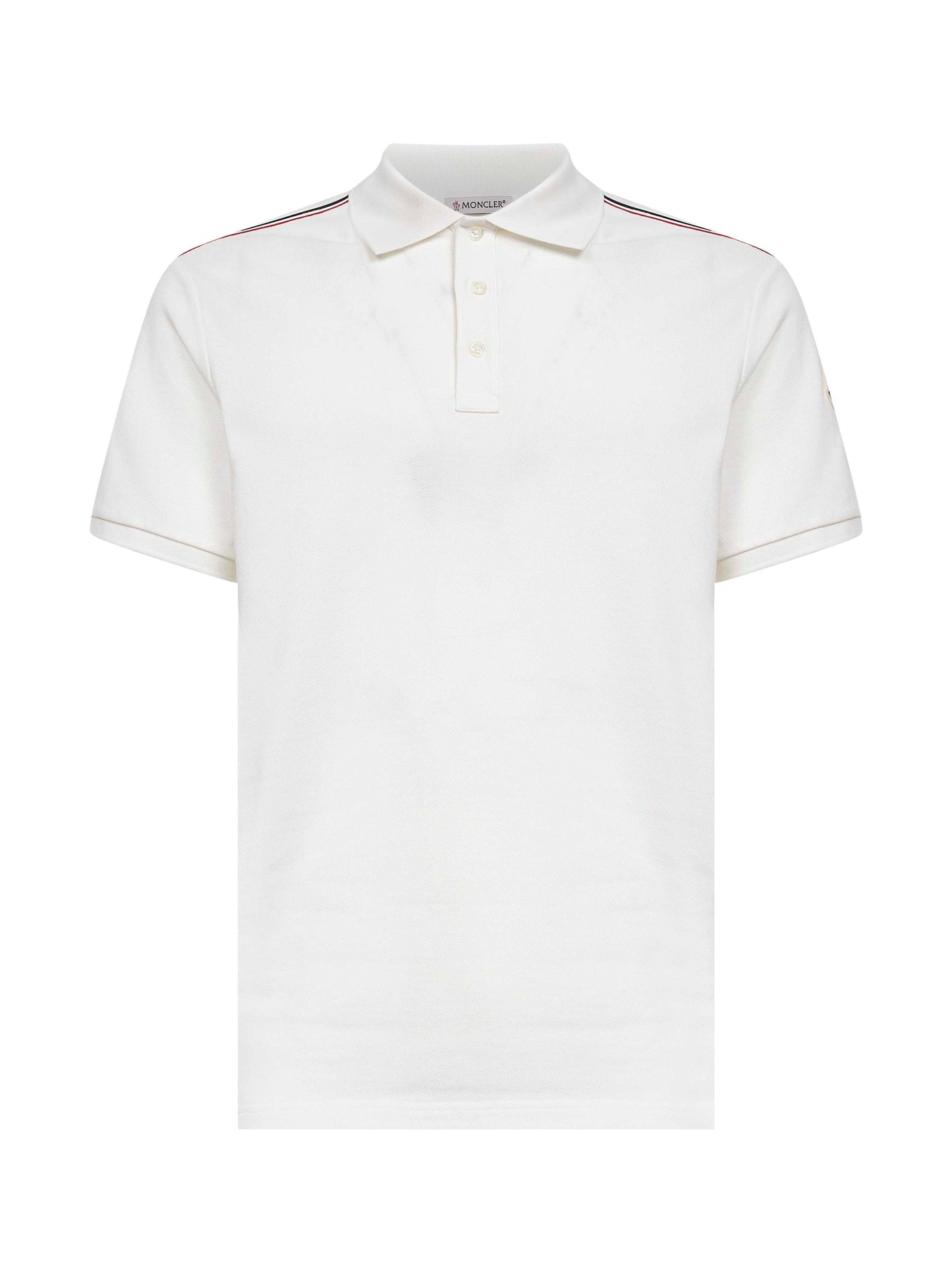 Polo in piquet di cotone bianco con finiture tricolore