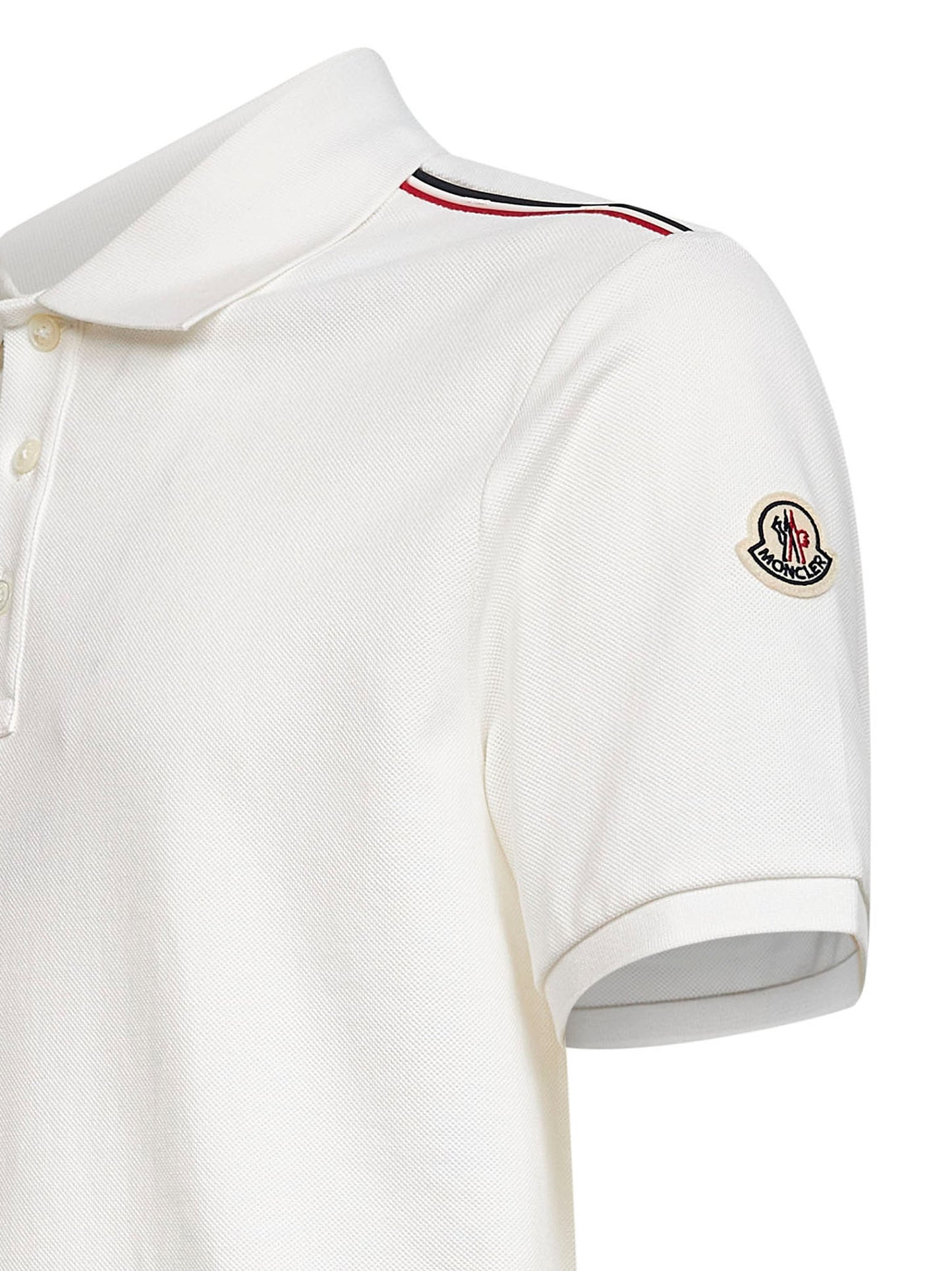 Polo in piquet di cotone bianco con finiture tricolore