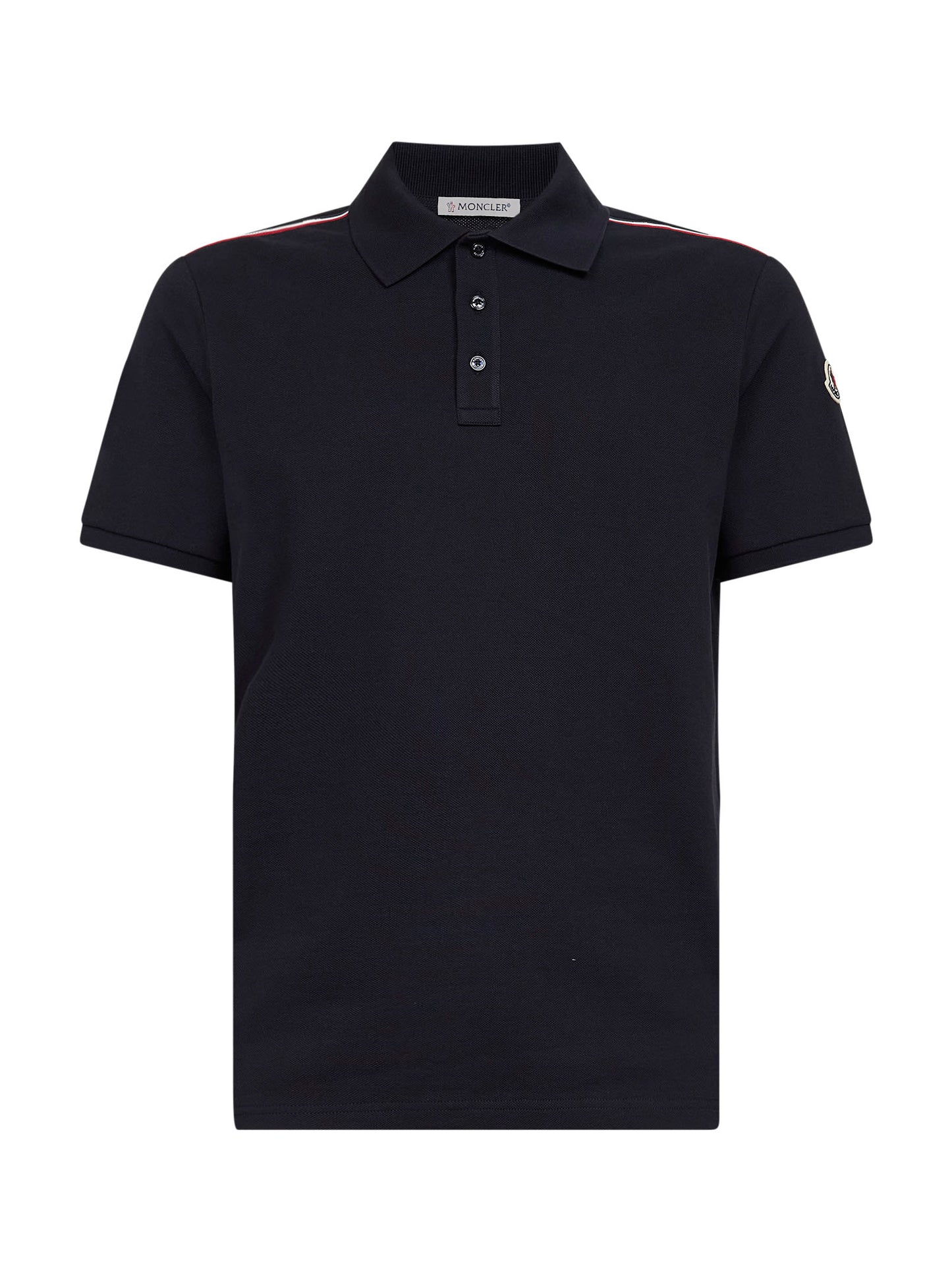 Polo in piquet di cotone blu con finiture tricolore