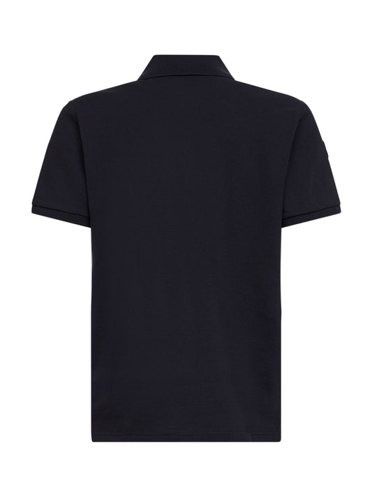 Blue cotton pique polo shirt with tricolor trims