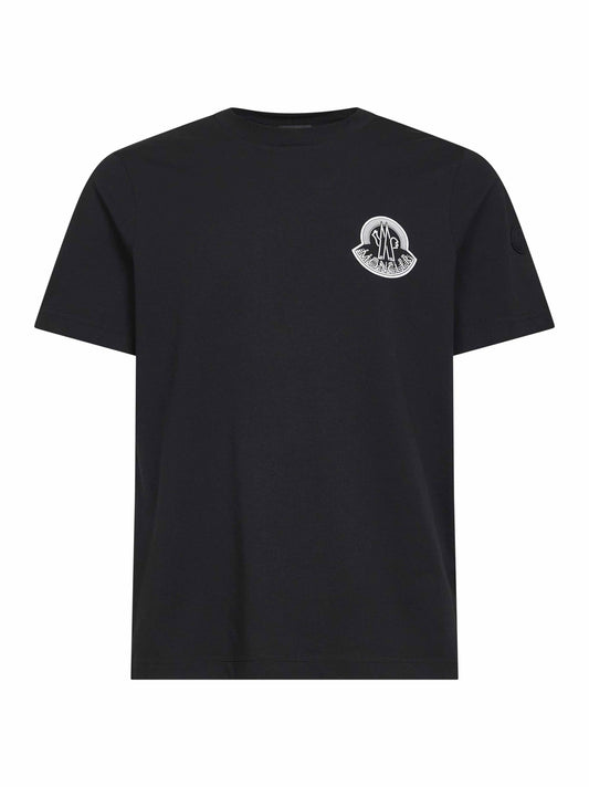 T-shirt in cotone nero con logo stampato<BR/>