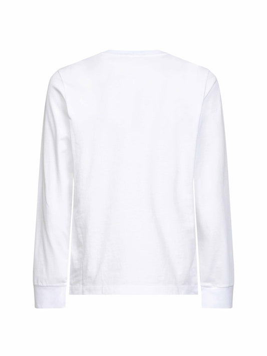 T-shirt a maniche lunghe logata in cotone bianco