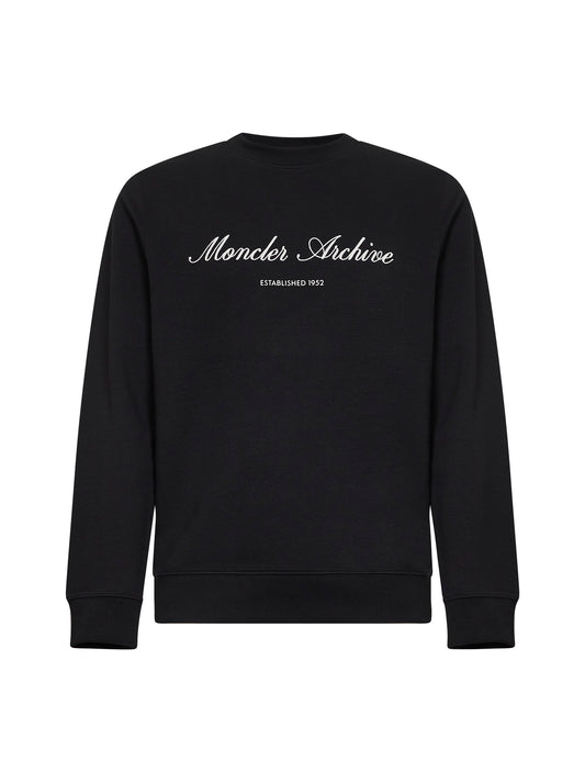 Black cotton and nylon blend embroidered sweatshirt