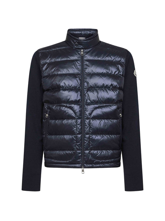 Cardigan imbottito con zip in lana blu