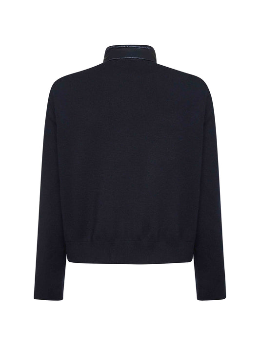 Cardigan imbottito con zip in lana blu