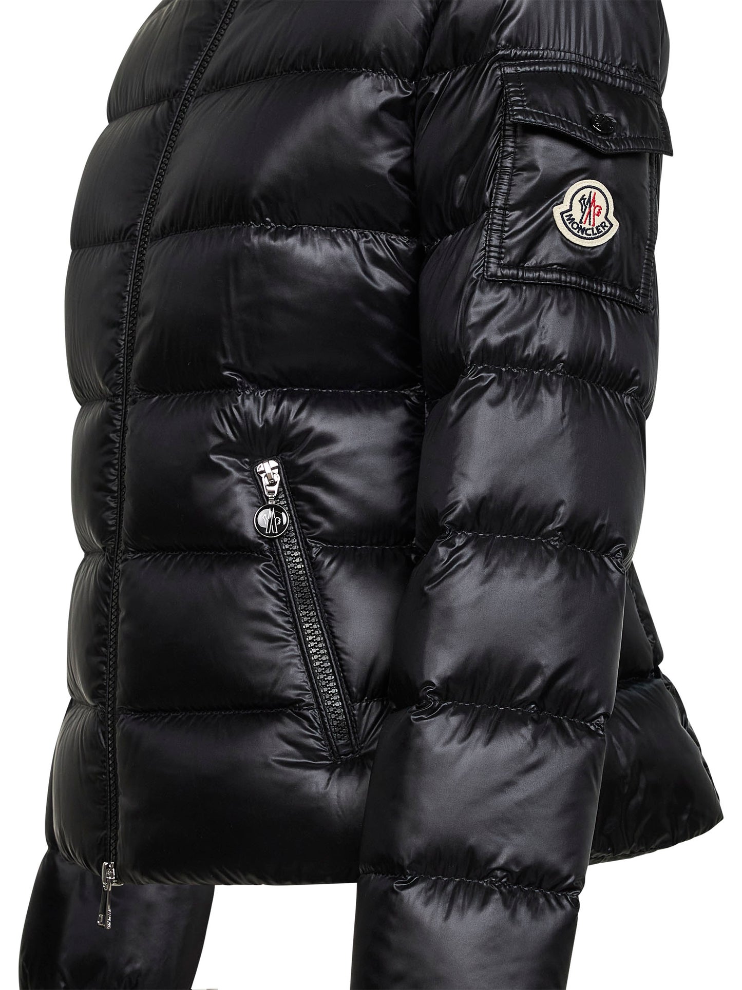 Black Glesse hooded short down jacket