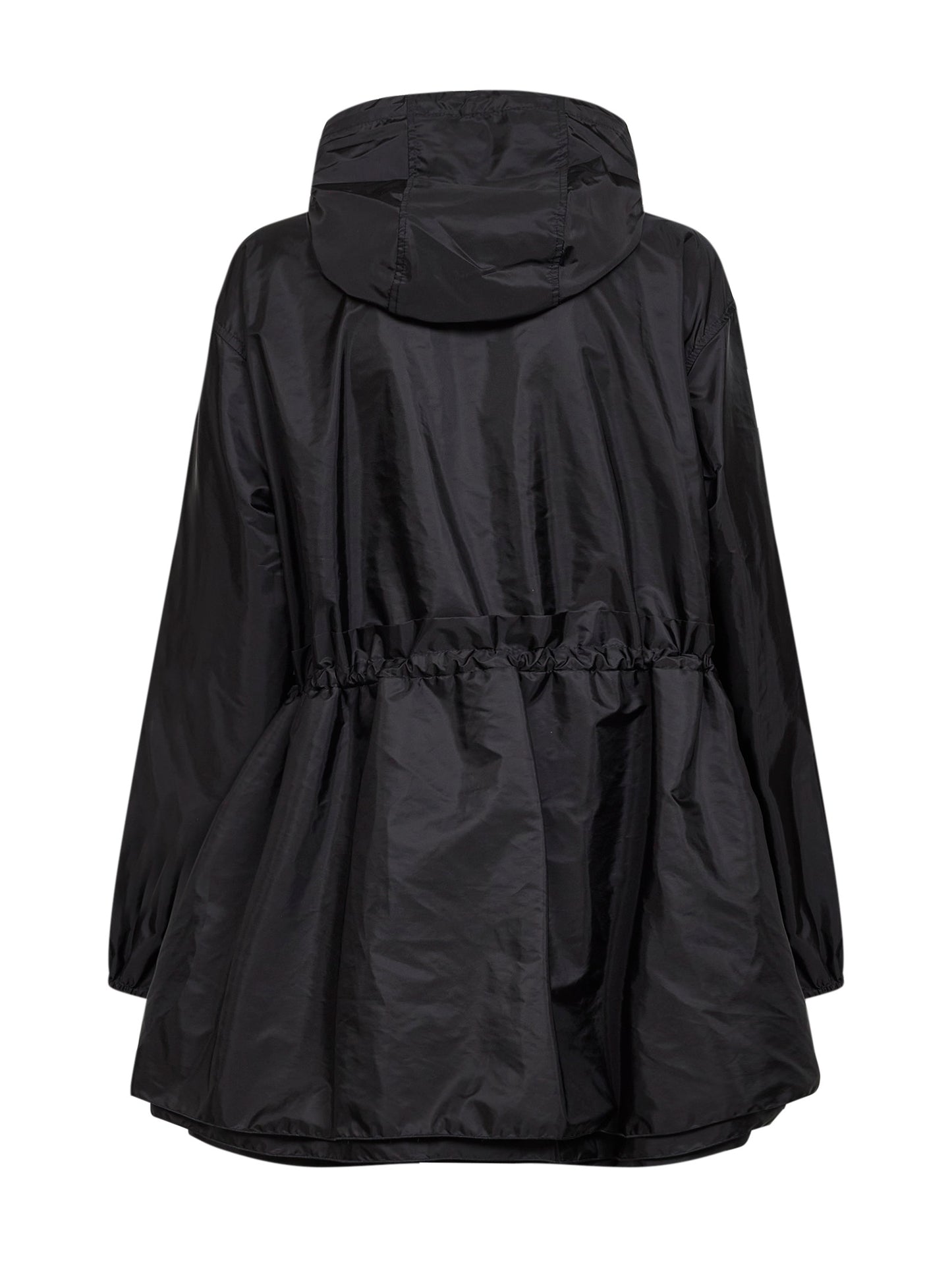 Black Weteau midi hooded jacket with ruffles