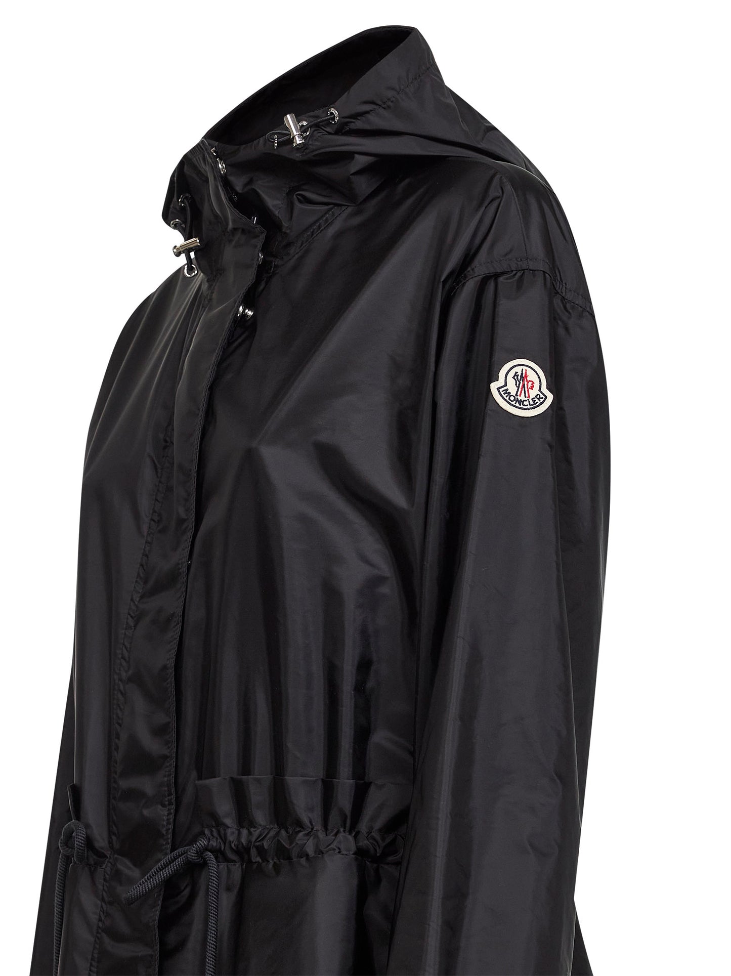 Black Weteau midi hooded jacket with ruffles