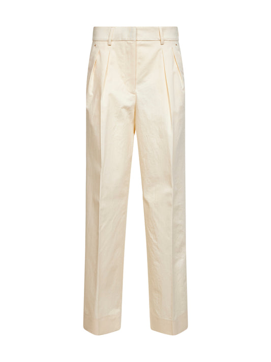 Natural cotton gabardine wide-leg tailored trousers