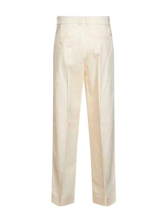Natural cotton gabardine wide-leg tailored trousers