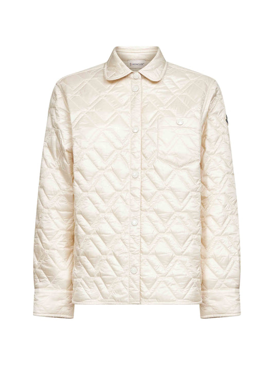 Beige quilted and padded shirt jacket