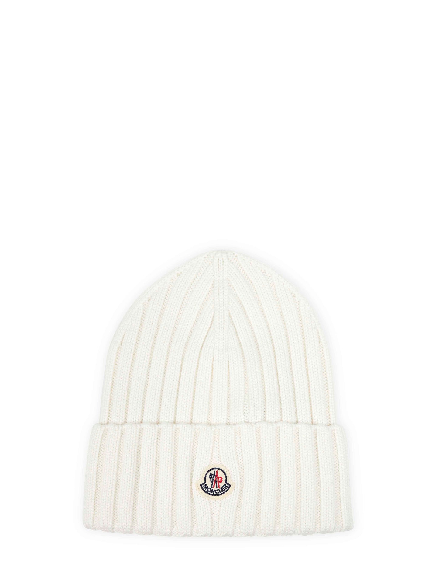 Berretto con logo in maglia di lana vergine bianca