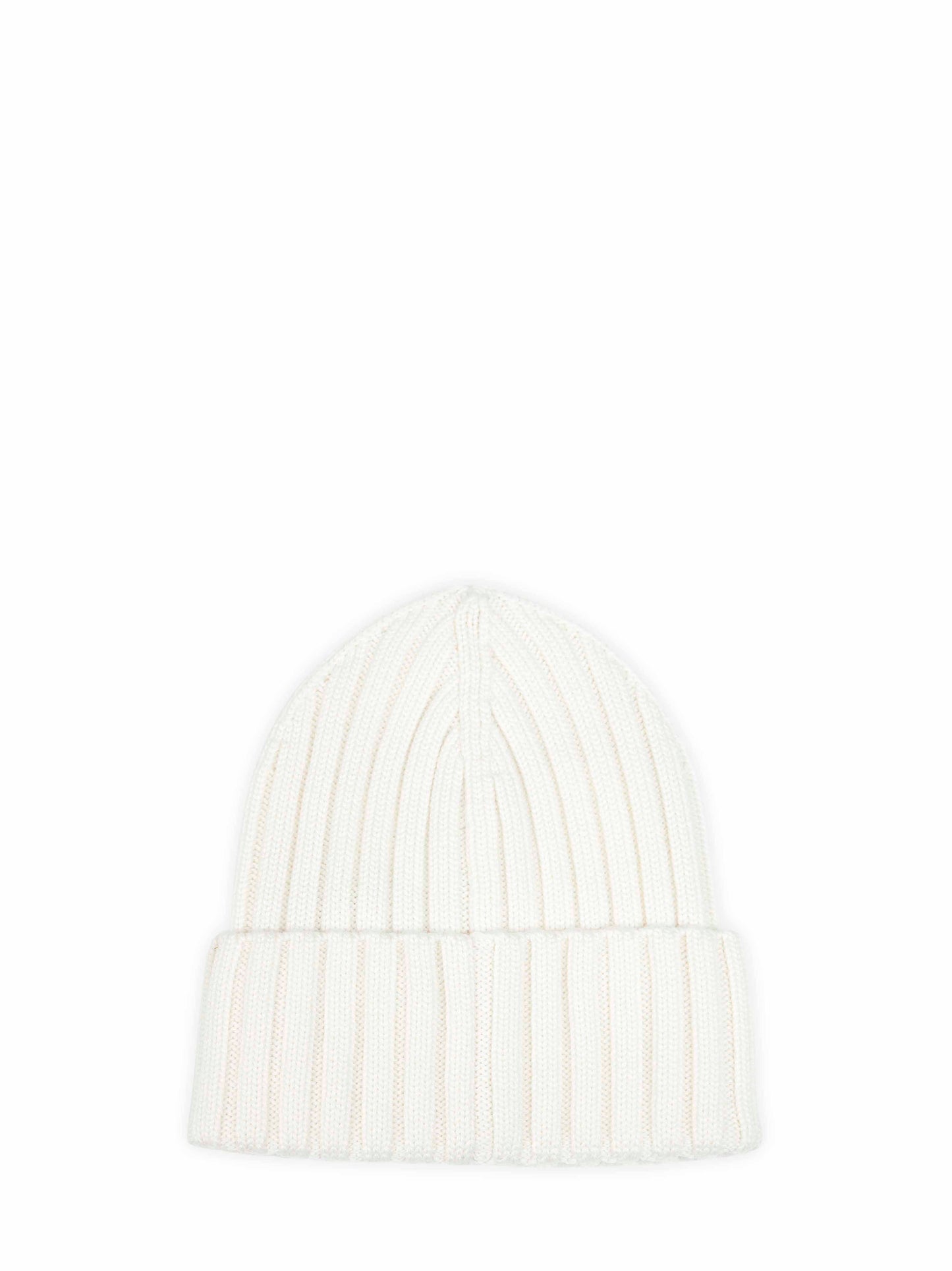 Berretto con logo in maglia di lana vergine bianca