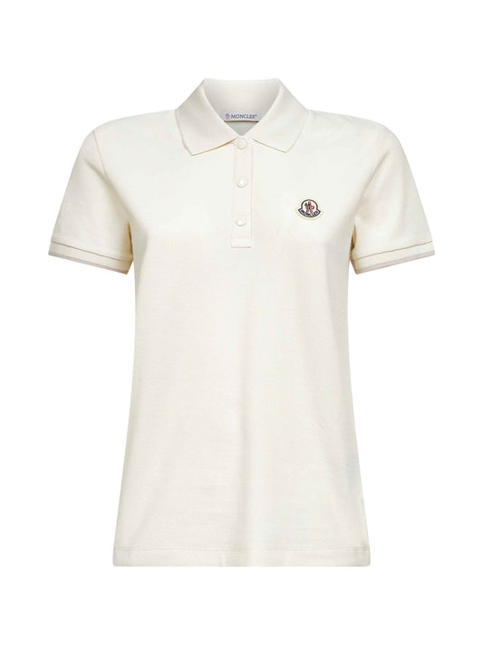 White cotton pique logo patch polo shirt