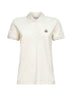 White cotton pique logo patch polo shirt