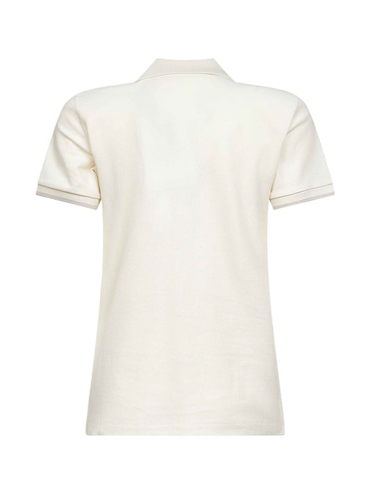 White cotton pique logo patch polo shirt