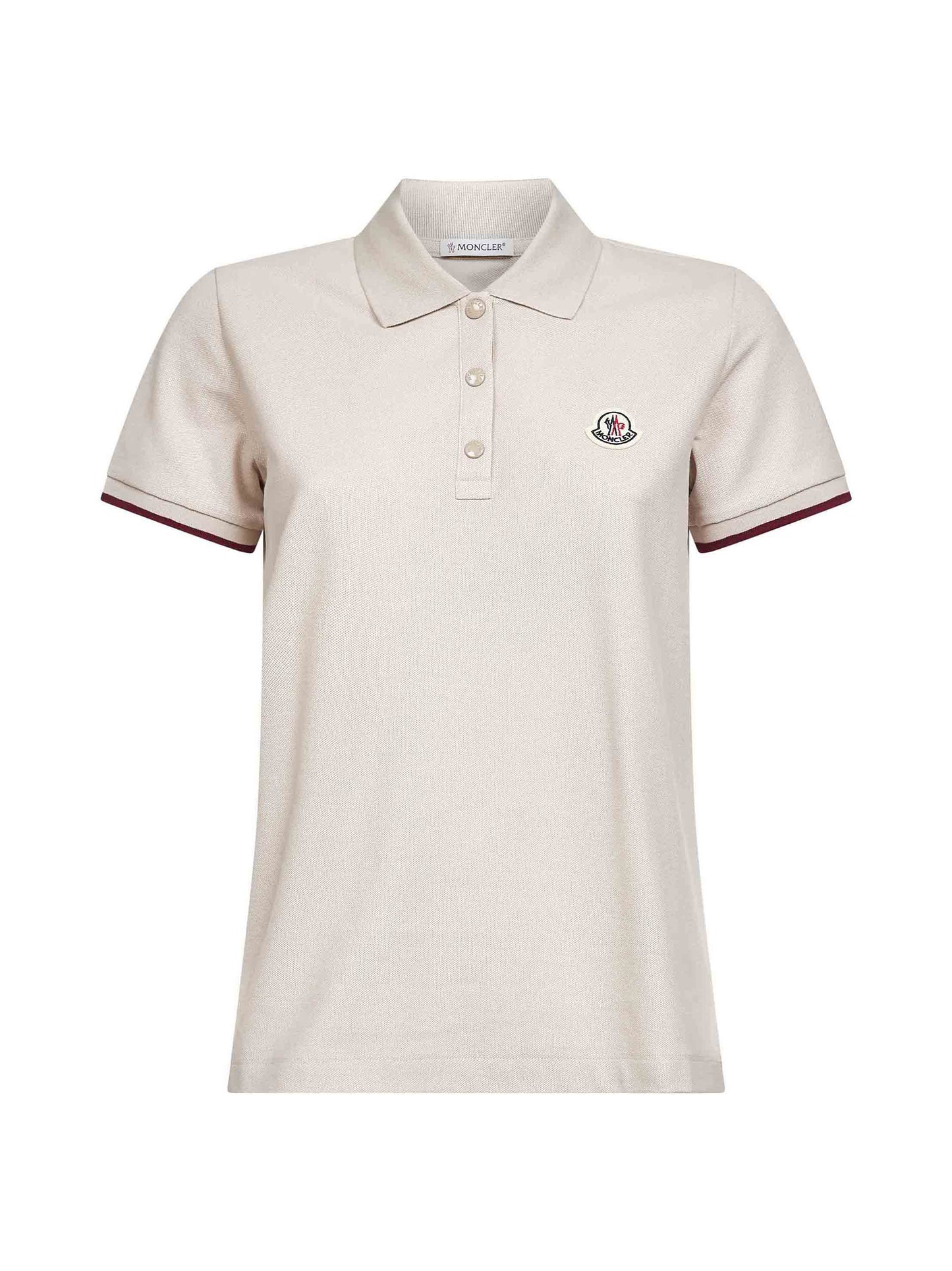 Beige cotton pique logo patch polo shirt