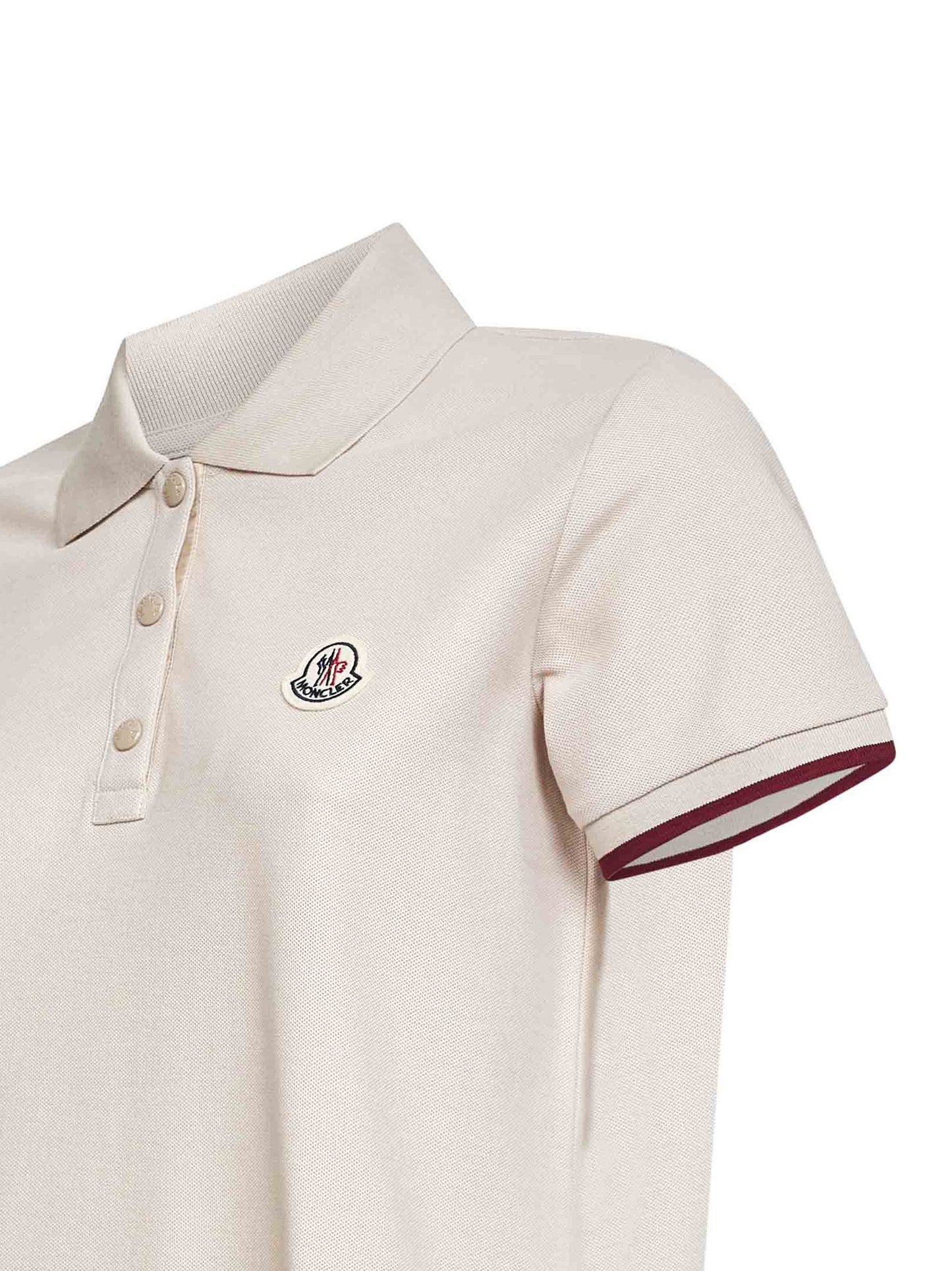 Beige cotton pique logo patch polo shirt