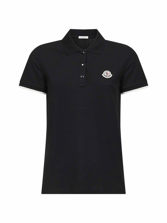 Black cotton pique logo patch polo shirt