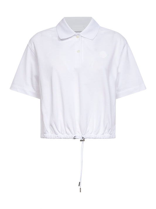 White cotton piquet cropped polo shirt