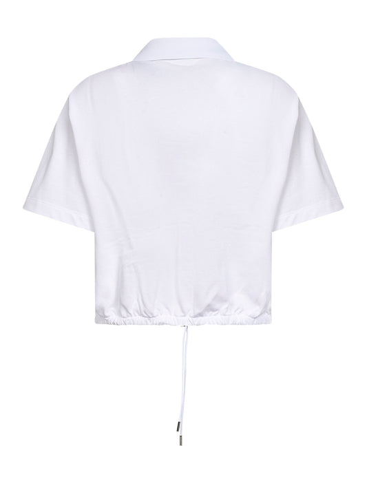 White cotton piquet cropped polo shirt