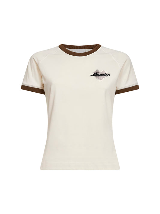 Light beige stretch jersey logo and heart T-shirt
