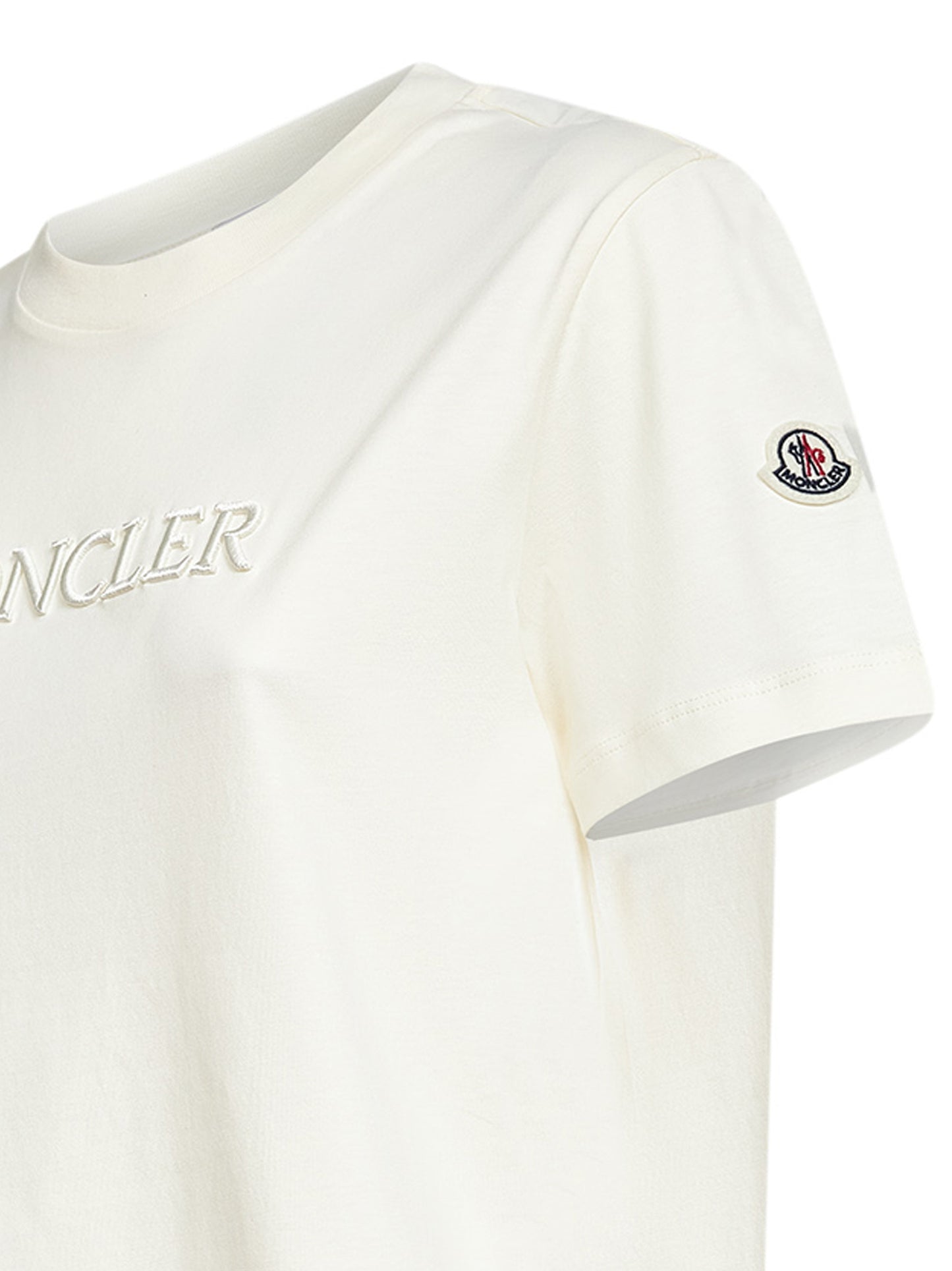Ivory white cotton embroidered logo T-shirt