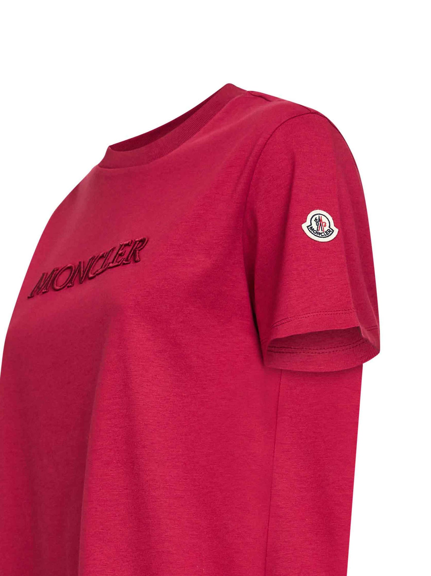 Pink cotton embroidered logo T-shirt