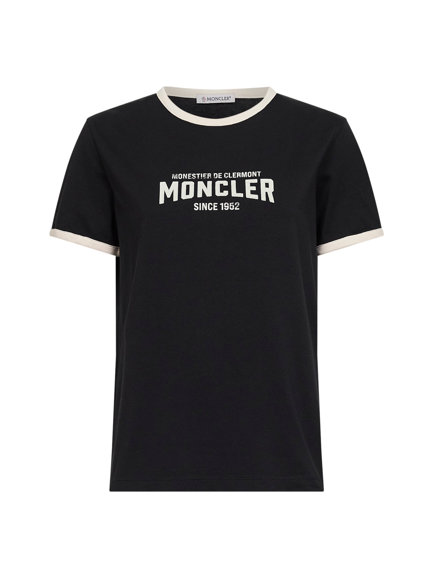 T-shirt in jersey nero con logo floccato