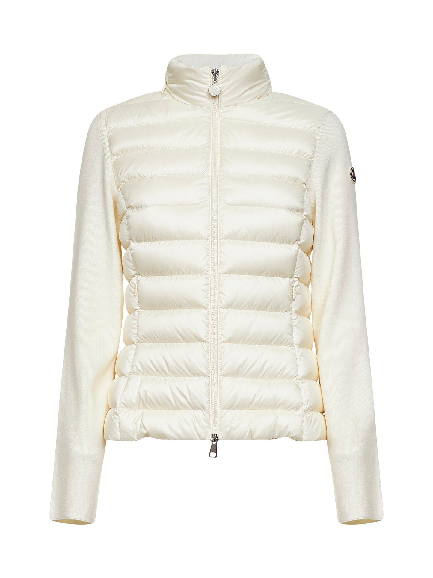 Ivory wool padded hooded zip-up cardigan