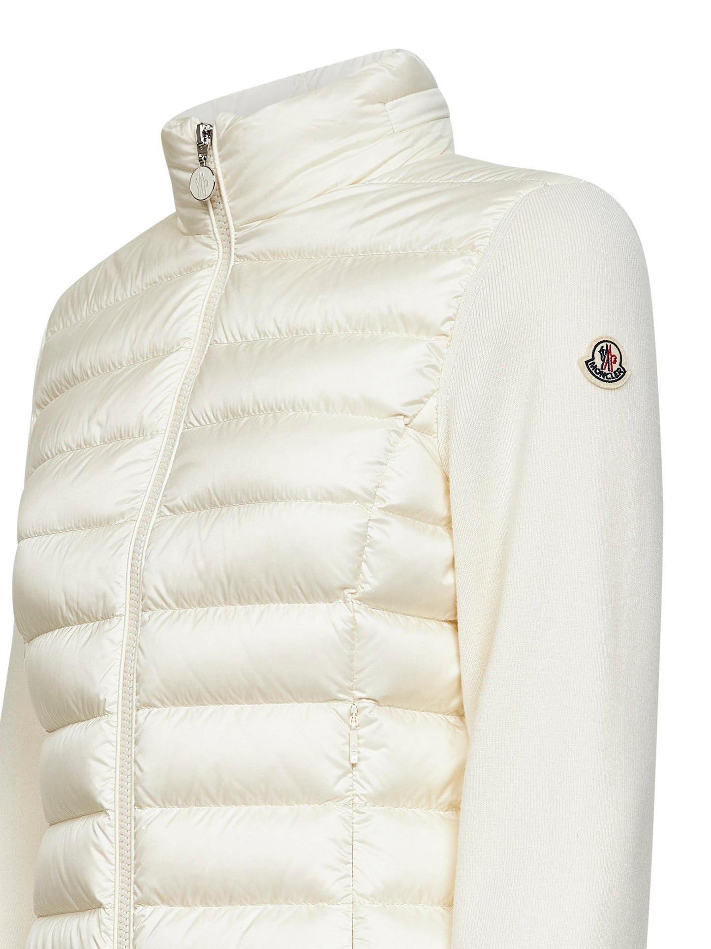 Ivory wool padded hooded zip-up cardigan