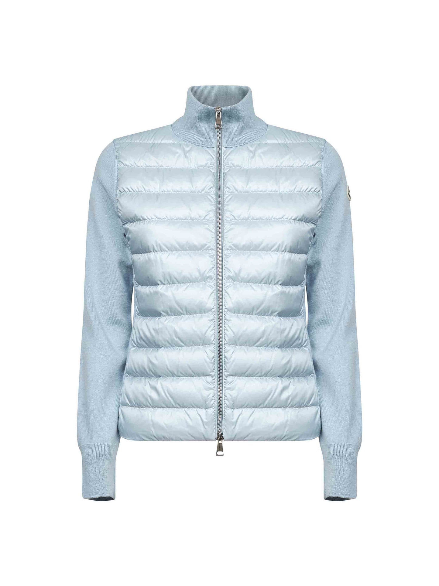 Light blue wool zip-up padded cardigan